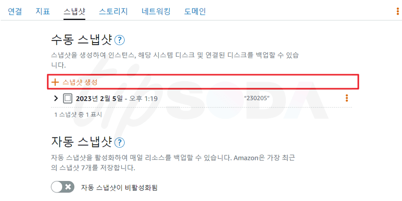 수동 스냅샷 하기