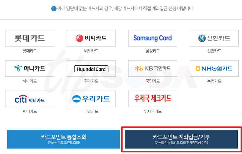 카드포인트 조회 가능한 카드사