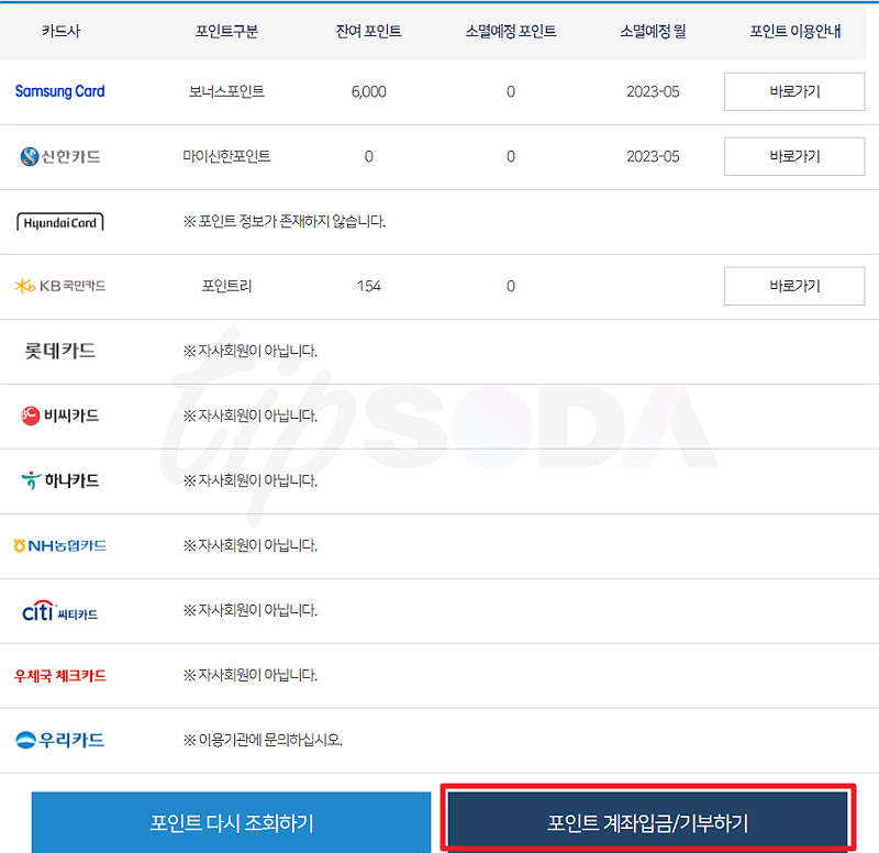 신용카드 포인트 통합조회