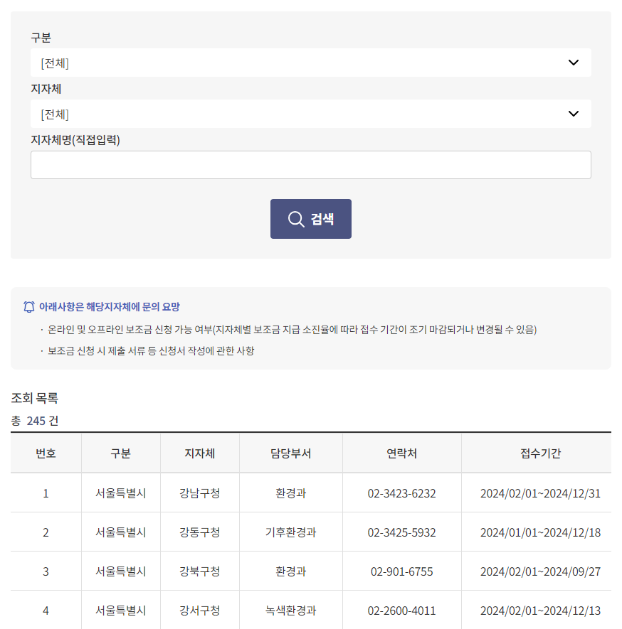 친환경 보일러 지원금 각 구청 연락처