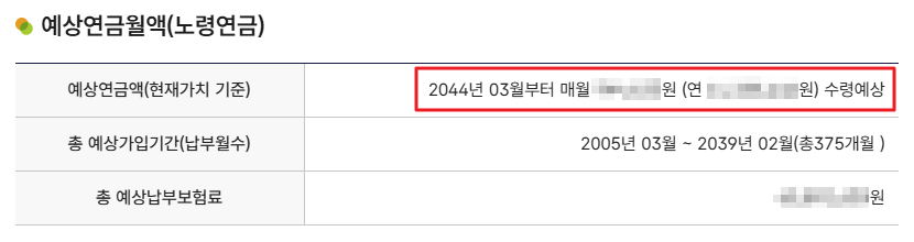 예상 연금월액 확인