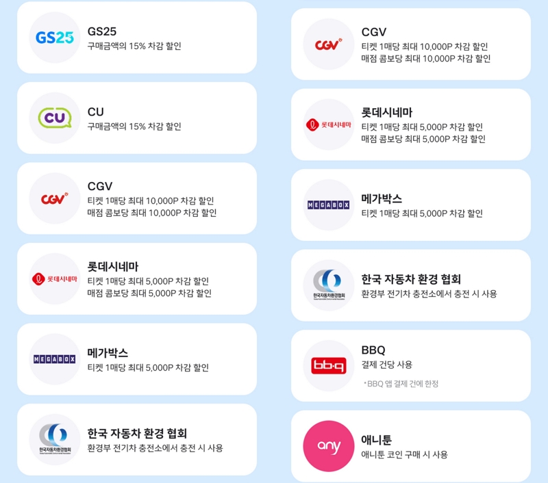 해피포인트 제휴 사용처